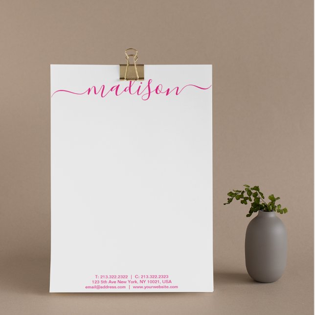 Elegant Chic Pink Handwritten Script Mail Custom Letterhead (Creator Uploaded)