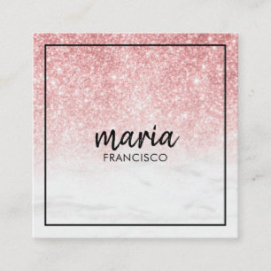 Elegant chic pink modern square minimalist black   business card