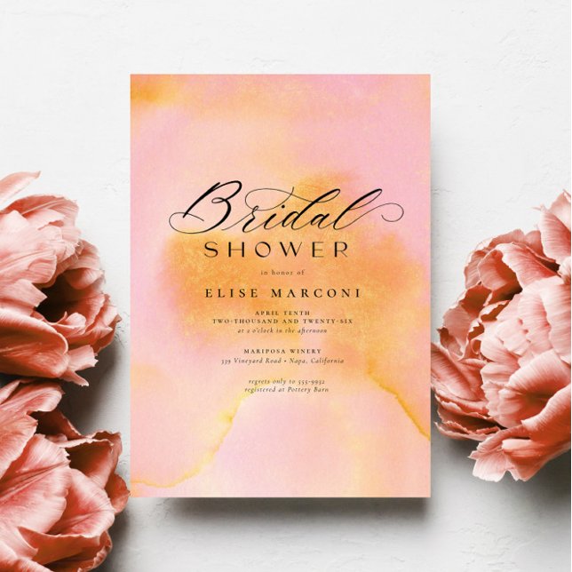 Elegant Chic Pink Orange Calligraphy Bridal Shower Invitation (Creator Uploaded)