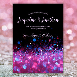 Elegant Chic Pink Purple Black Glitter Wedding Invitation