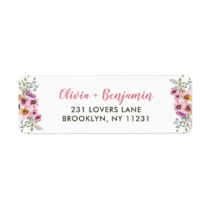 Elegant Chic Pink Purple Floral Watercolor Script