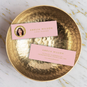 Elegant Chic Pink Rose & Faux Gold Profile Photo Mini Business Card