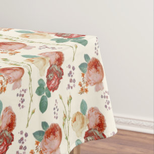Elegant Chic Pink Roses Floral on Beige Tablecloth