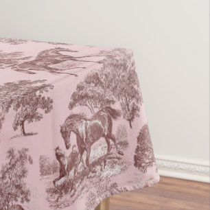 Elegant Chic Pink Rustic Horses Toile Tablecloth