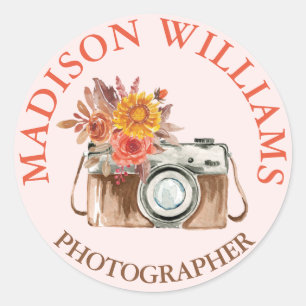 Elegant Chic Pink Vintage Camera Photographer Classic Round Sticker