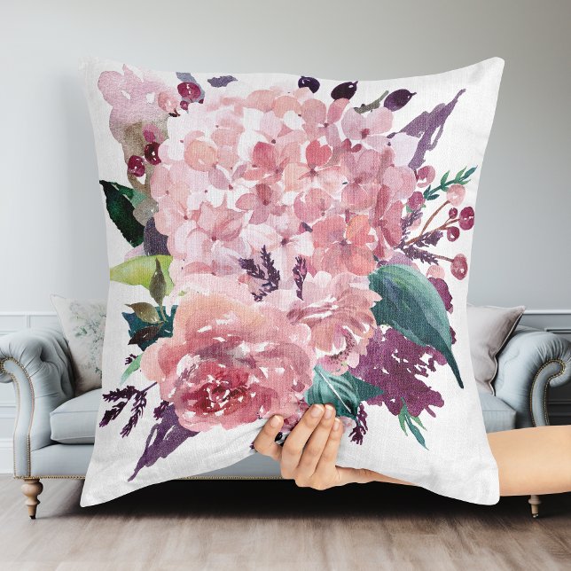 Elegant Chic Pink Watercolor Floral Cushion (Elegant Chic Pink Watercolor Floral Throw Pillow)