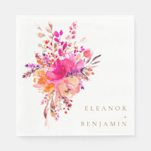 Elegant Chic Pink Watercolor Floral Wedding Custom Napkin