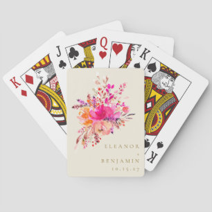 Elegant Chic Pink Watercolor Floral Wedding Custom Playing Cards
