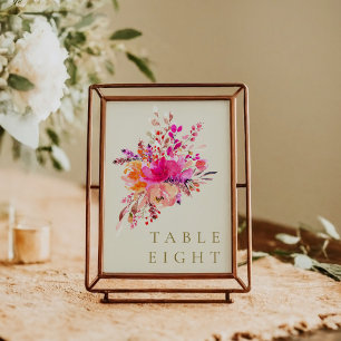 Elegant Chic Pink Watercolor Floral Wedding Custom Table Number