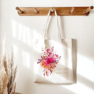Elegant Chic Pink Watercolor Floral Wedding Custom Tote Bag