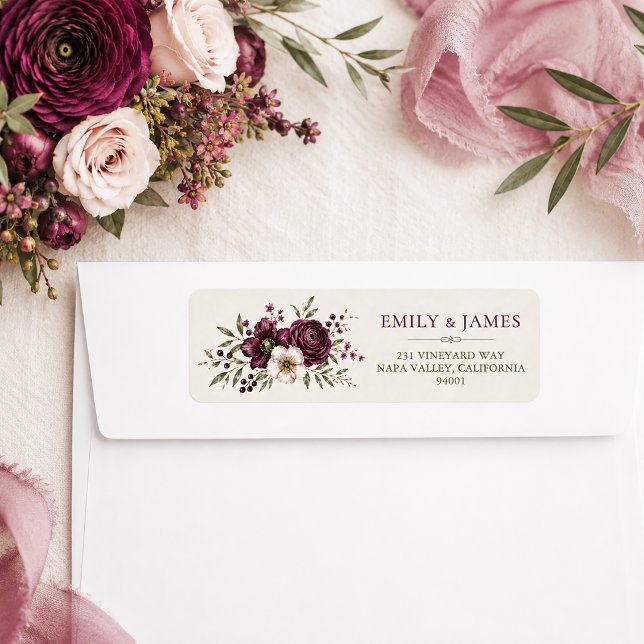 Elegant Chic Plum Olive Botanical Wedding Address (Creator Uploaded)