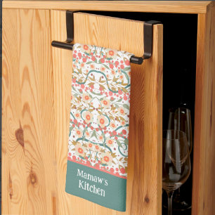 Elegant Chic Pretty Floral Custom Name Stylish Tea Towel