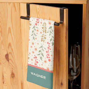 Elegant Chic Pretty Floral Pattern Custom Name Tea Towel