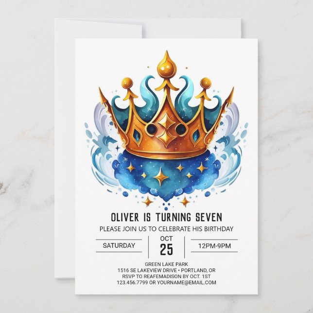 Elegant Chic Prince Crown Birthday Invitation (Front)