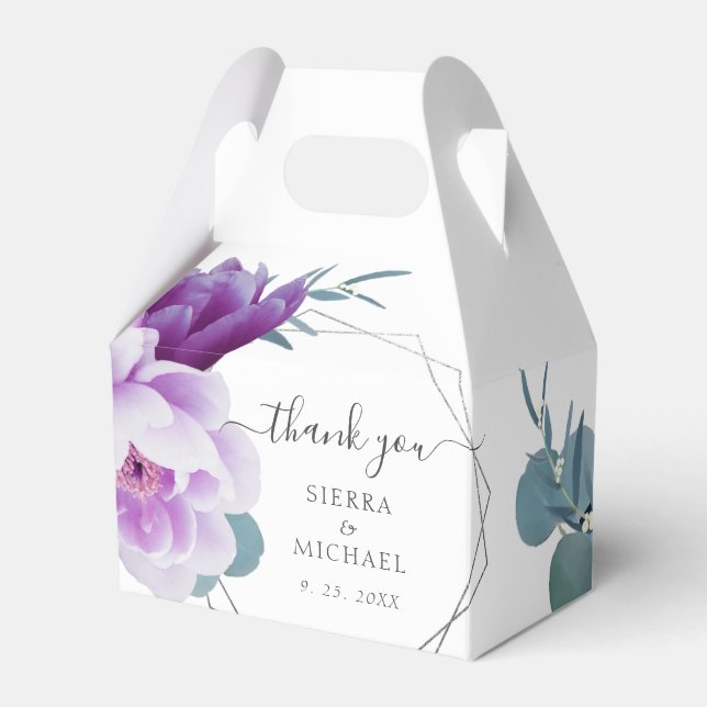Elegant Chic Purple and Silver Floral Wedding  Favour Box (Front Side)