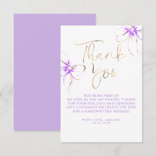 Elegant Chic Purple Bow Bridal Shower Thank You Card