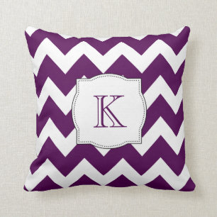 Elegant Chic Purple Chevron Pattern Monogram Cushion