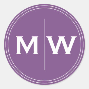 Elegant Chic Purple Circle Two Monogram Initial Classic Round Sticker