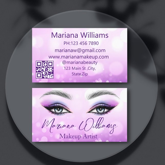elegant chic purple eyes makeup artist qr code  business card (Creator Uploaded)