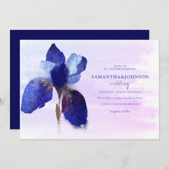 Elegant chic Purple Iris Ombre Watercolor Wedding Invitation (Front/Back)
