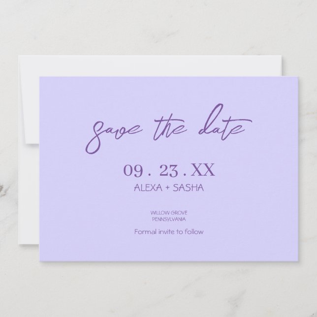 Elegant Chic Purple Lavender Save The Date (Front)