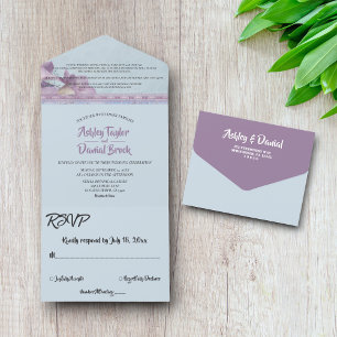 Elegant Chic Purple Ornate Glitter Formal Wedding All In One Invitation