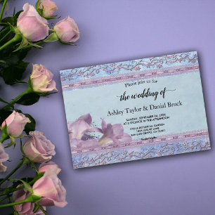 Elegant Chic Purple Ornate Glitter Formal Wedding Invitation
