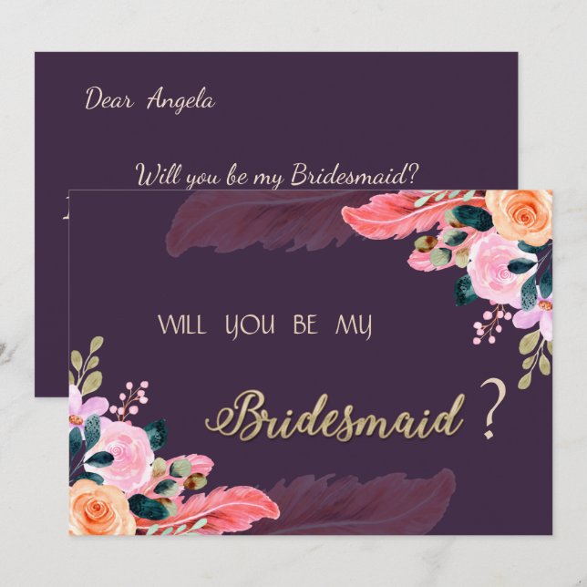 Elegant Chic Purple Roses Feather Invitation (Front/Back)