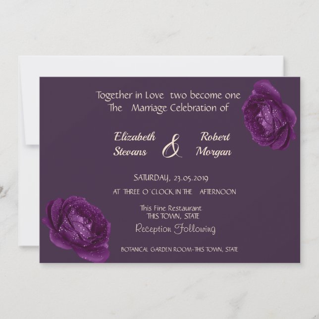 Elegant Chic Purple Roses Wedding Invitation (Front)