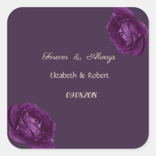 Elegant Chic Purple Roses Wedding Square Sticker