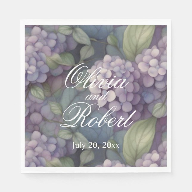 Elegant chic purple watercolor floral Wedding Napkin (Front)