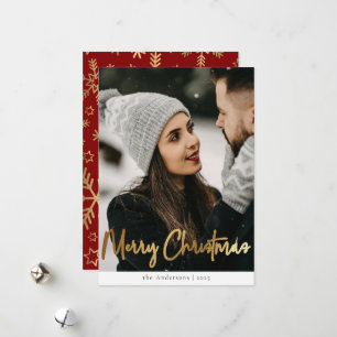 Elegant Chic Red and Gold Christmas Snowflakes Holiday Card