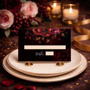 Elegant chic red black floral wedding moody place card