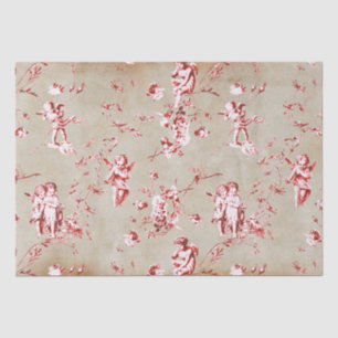 Elegant Chic Red Cupid Angels Floral Toile Kraft Tissue Paper
