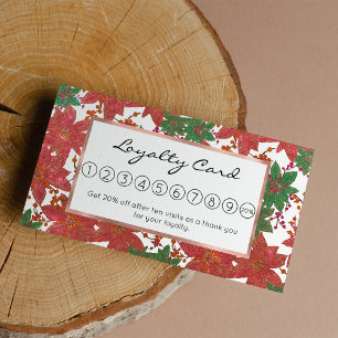 Elegant Chic Red Green Glitter Christmas Floral Loyalty Card