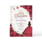 Elegant Chic Red Roses Gold Quinceanera