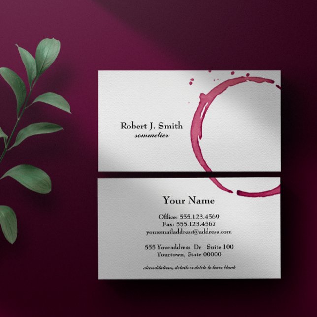 Elegant chic red wine stain Sommelier Business Card (Creator Uploaded)