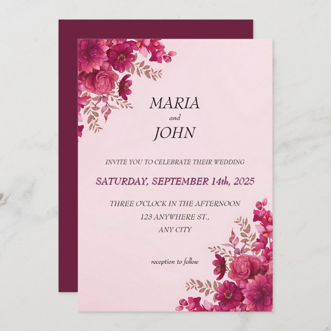 Elegant Chic Romantic Minimalist Classic Burgundy  Invitation (Front/Back)