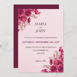 Elegant Chic Romantic Minimalist Classic Burgundy Invitation