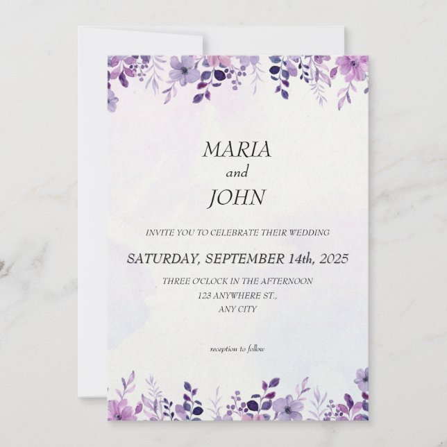 Elegant Chic Romantic Minimalist Classic Purple Invitation (Front)