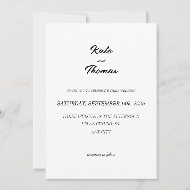 Elegant Chic Romantic Minimalist Classic White Invitation (Front)