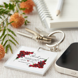 Elegant Chic Romantic Red Roses Floral Key Ring