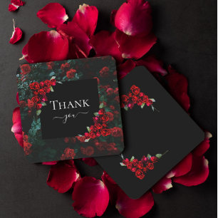 Elegant Chic Romantic Thank You Red Roses Floral   Card