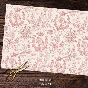 Elegant Chic Rose Beige Equestrian Floral Toile Tissue Paper