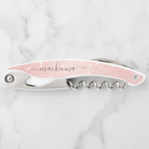 Elegant Chic Rose Gold Glitter Blush Monogram Name Corkscrew