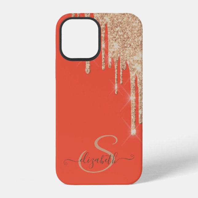 Elegant Chic Rose Gold Glitter Drips iPhone Case (Back)