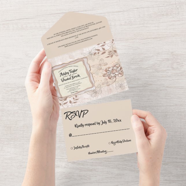 Elegant Chic Rose Gold Glitter Glam Modern Wedding All In One Invitation (Tearaway)