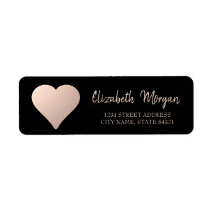 Elegant Chic,Rose Gold Heart,Black Address Label