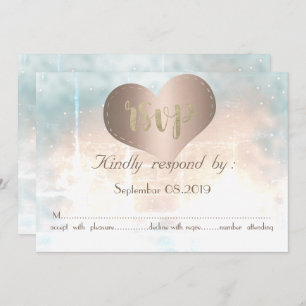Elegant Chic Rose Gold Heart Wedding RSVP Card
