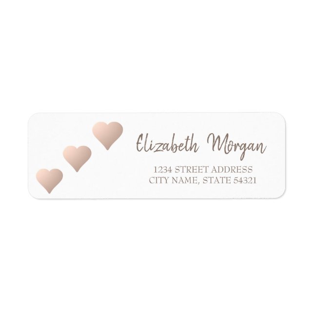 Elegant Chic,Rose Gold Hearts,White  Address Label (Front)